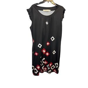 Tracy Negoshian Black Geometric Squares Sheath Dress Size XL